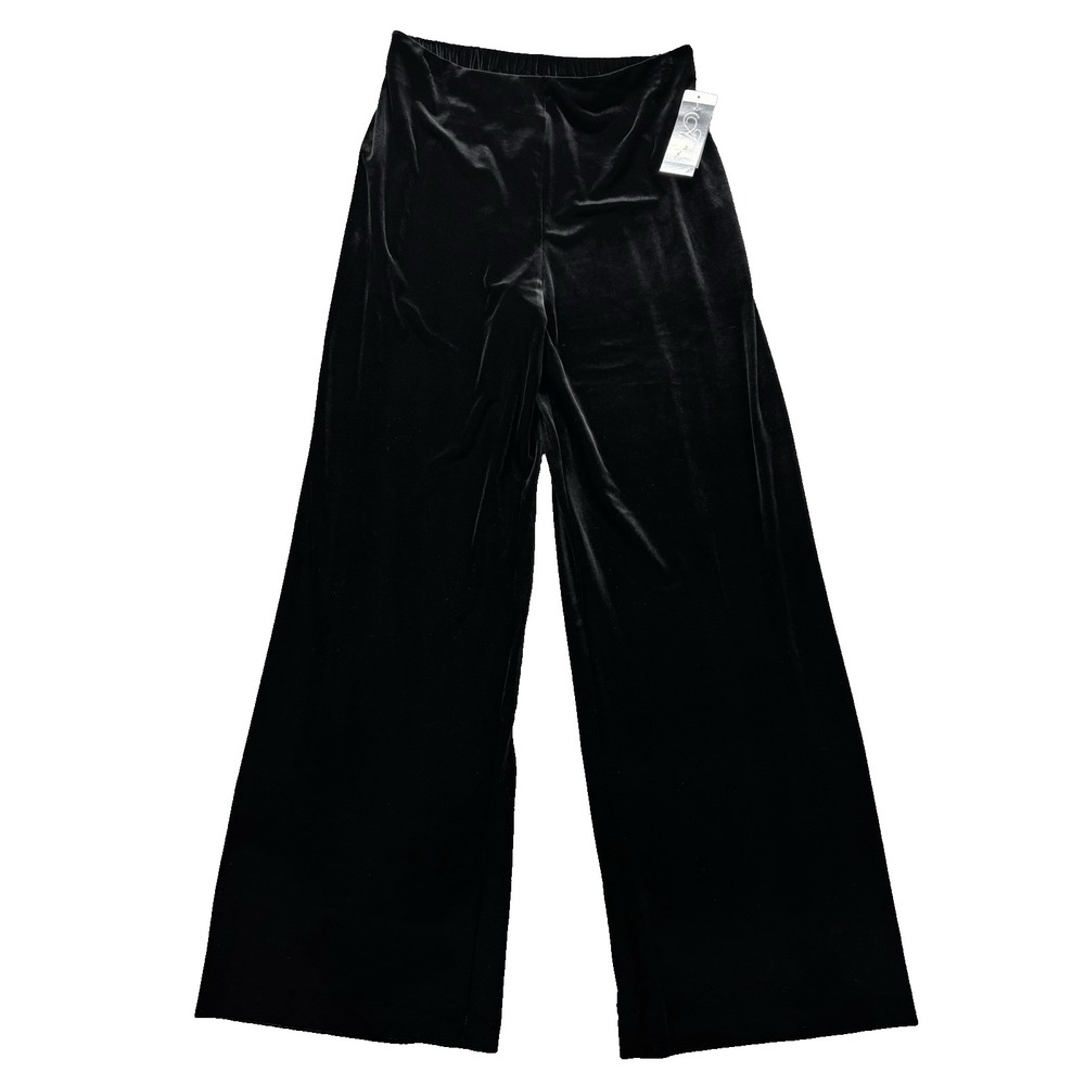 NWT Alex Evenings Velvet Pants Womens Size M Black Pull On Wide Leg Stretch